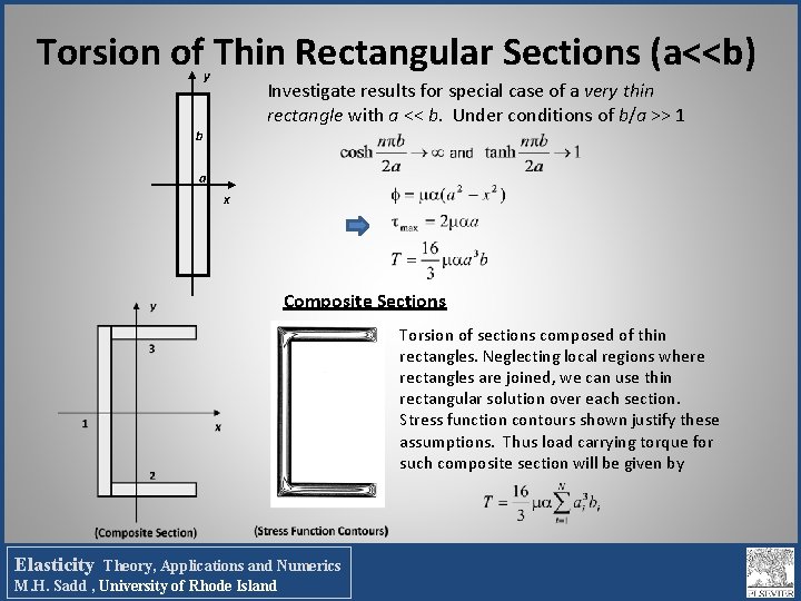Torsion of Thin Rectangular Sections (a<<b) y Investigate results for special case of a Torsion of Thin Rectangular Sections (a<<b) y Investigate results for special case of a