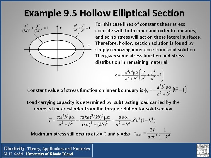 Example 9. 5 Hollow Elliptical Section For this case lines of constant shear stress Example 9. 5 Hollow Elliptical Section For this case lines of constant shear stress