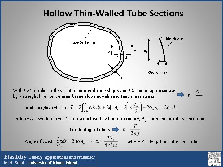 Hollow Thin-Walled Tube Sections C Membrane Tube Centerline a a A o B A Hollow Thin-Walled Tube Sections C Membrane Tube Centerline a a A o B A