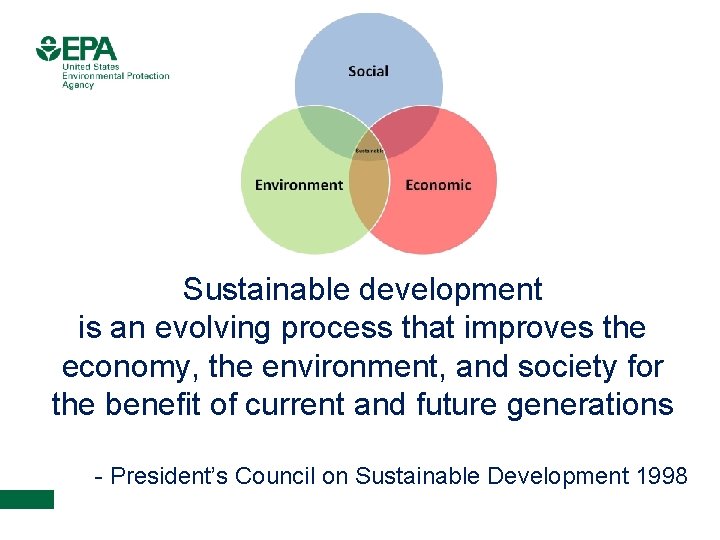 Sustainable development is an evolving process that improves the economy, the environment, and society