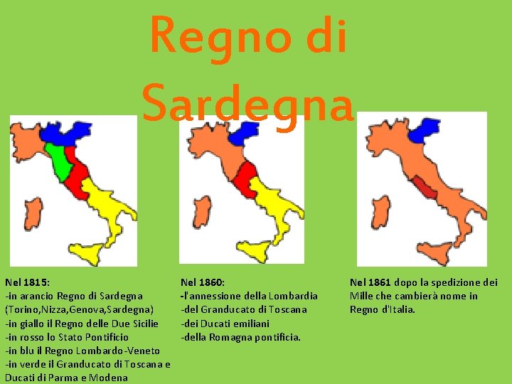 Regno di Sardegna Nel 1815: -in arancio Regno di Sardegna (Torino, Nizza, Genova, Sardegna)
