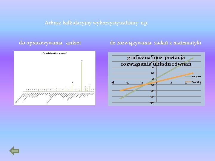 Arkusz kalkulacyjny wykorzystywaliśmy np. do opracowywania ankiet do rozwiązywania zadań z matematyki graficzna 40