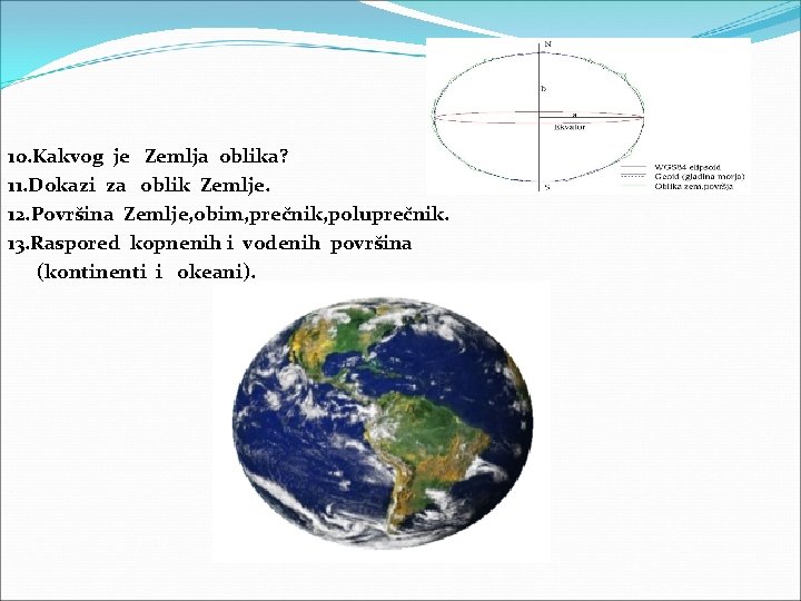 10. Kakvog je Zemlja oblika? 11. Dokazi za oblik Zemlje. 12. Površina Zemlje, obim,