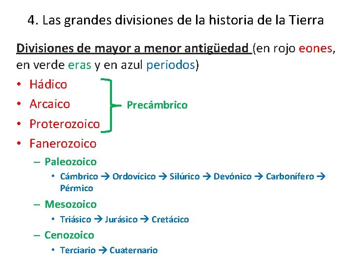 4. Las grandes divisiones de la historia de la Tierra Divisiones de mayor a 4. Las grandes divisiones de la historia de la Tierra Divisiones de mayor a