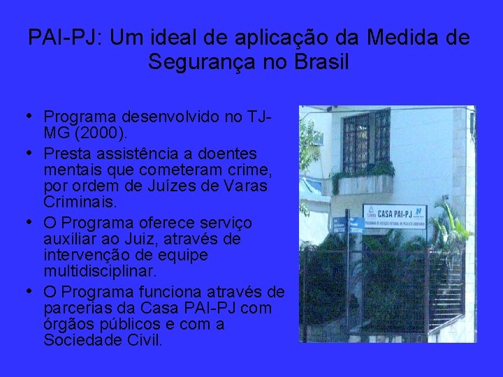 PAI-PJ: Um ideal de aplicação da Medida de Segurança no Brasil • Programa desenvolvido