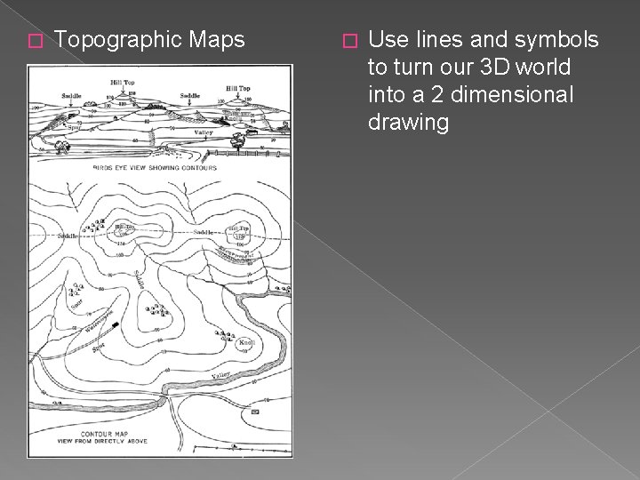 � Topographic Maps � Use lines and symbols to turn our 3 D world