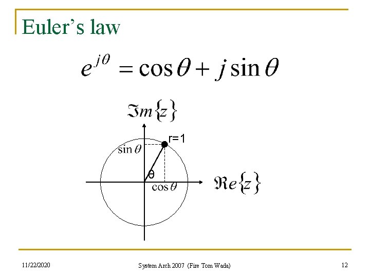 Euler’s law r=1 θ 11/22/2020 System Arch 2007 (Fire Tom Wada) 12 