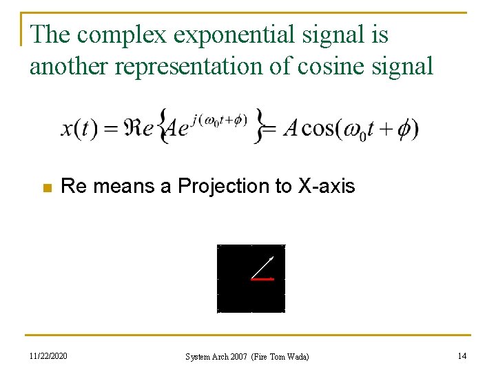 The complex exponential signal is another representation of cosine signal n Re means a