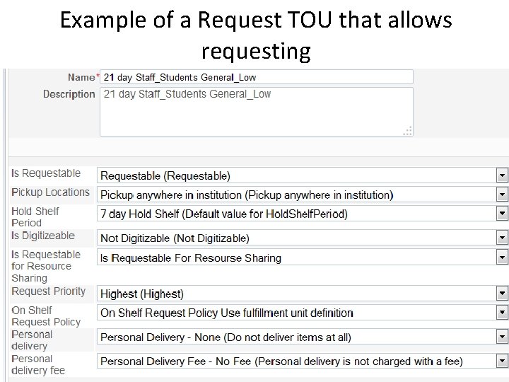 Example of a Request TOU that allows requesting 