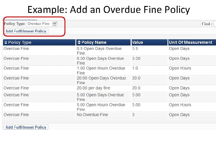 Example: Add an Overdue Fine Policy 