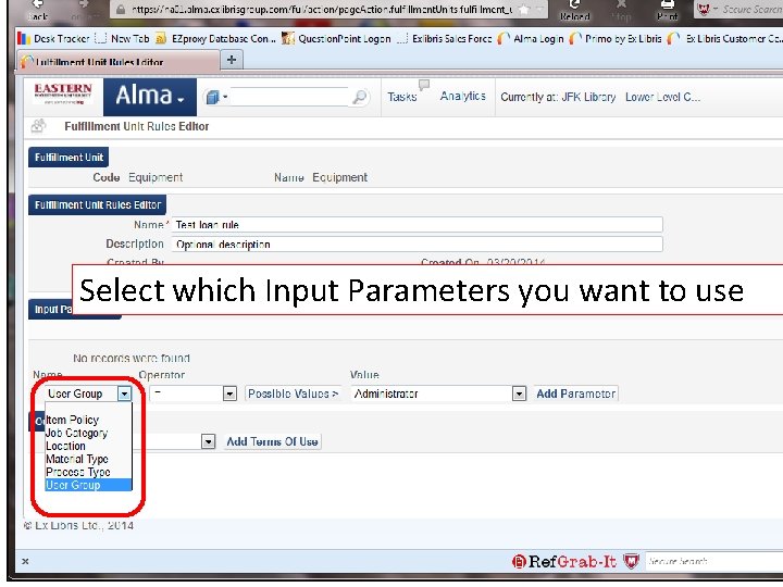 Select which Input Parameters you want to use 