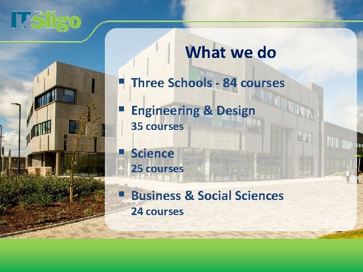 What we do § Three Schools - 84 courses § Engineering & Design 35