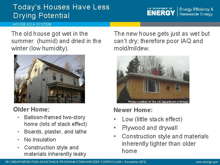 Today’s Houses Have Less Drying Potential HOUSE AS A SYSTEM The old house got