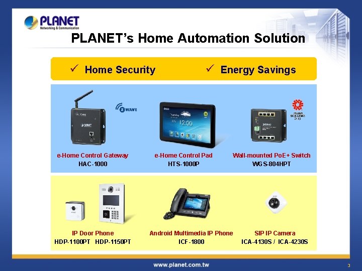 PLANET’s Home Automation Solution ü Home Security e-Home Control Gateway HAC-1000 IP Door Phone