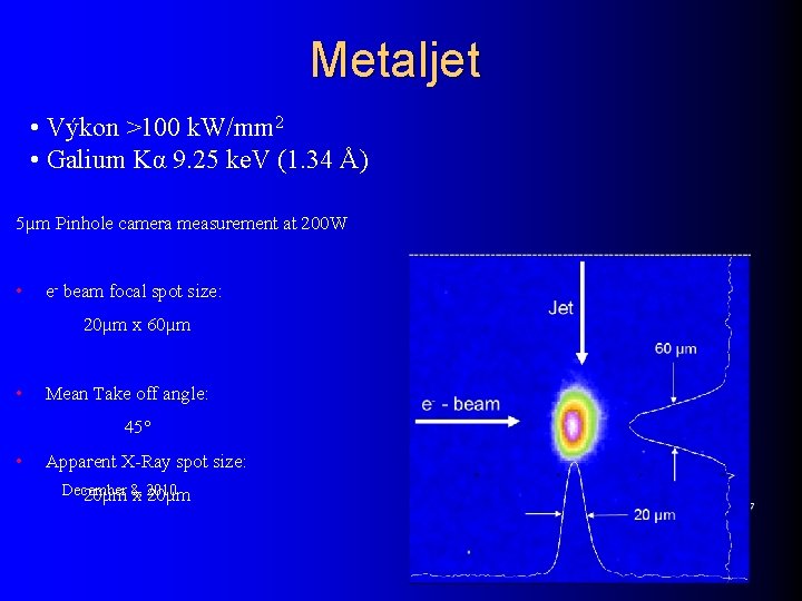 Metaljet • Výkon >100 k. W/mm 2 • Galium Kα 9. 25 ke. V
