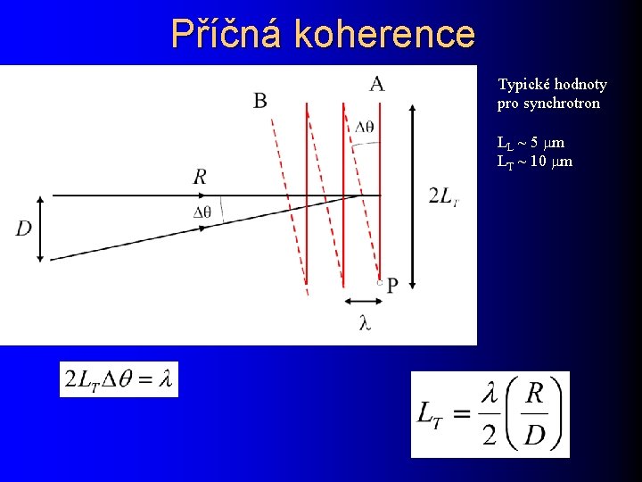 Příčná koherence Typické hodnoty pro synchrotron LL ~ 5 m LT ~ 10 m