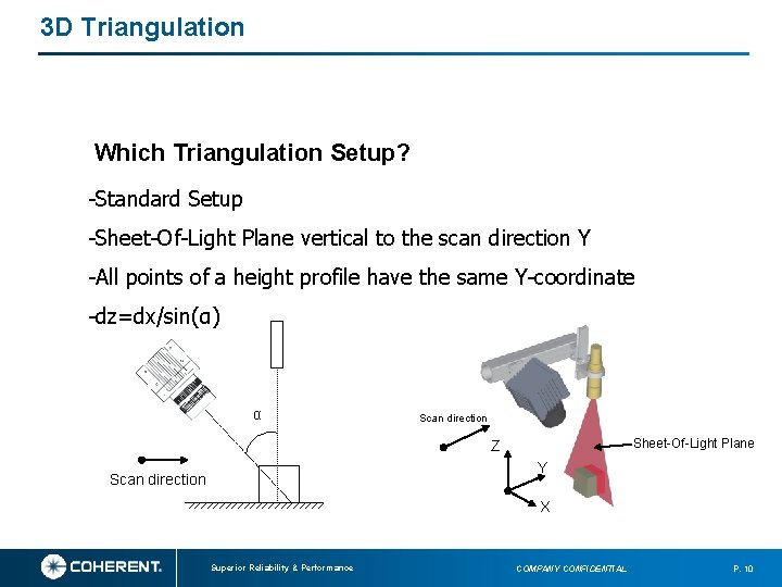 3 D Triangulation Which Triangulation Setup? -Standard Setup -Sheet-Of-Light Plane vertical to the scan 3 D Triangulation Which Triangulation Setup? -Standard Setup -Sheet-Of-Light Plane vertical to the scan