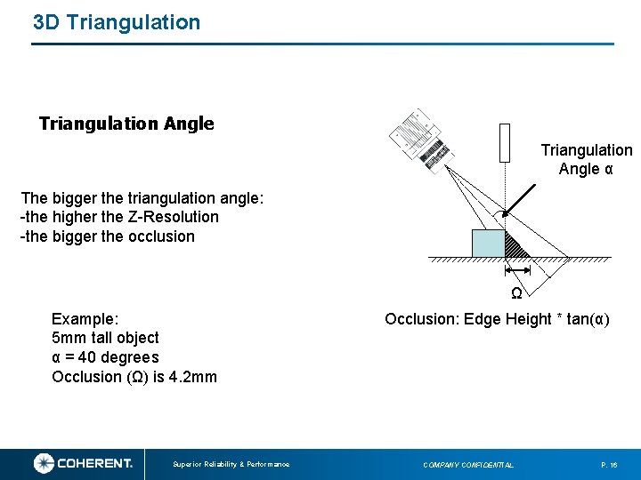 3 D Triangulation Angle α The bigger the triangulation angle: -the higher the Z-Resolution 3 D Triangulation Angle α The bigger the triangulation angle: -the higher the Z-Resolution