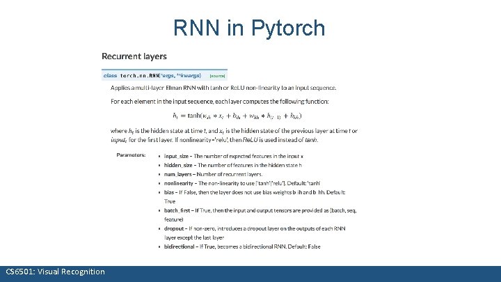 RNN in Pytorch CS 6501: Visual Recognition 