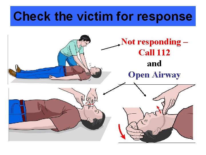 Check the victim for response Not responding – Call 112 and Open Airway 