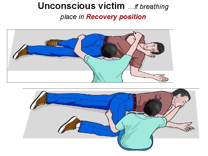 Unconscious victim …if breathing place in Recovery position 