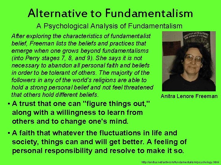 Alternative to Fundamentalism A Psychological Analysis of Fundamentalism After exploring the characteristics of fundamentalist Alternative to Fundamentalism A Psychological Analysis of Fundamentalism After exploring the characteristics of fundamentalist