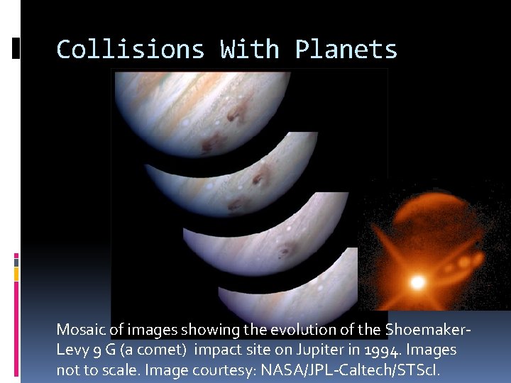 Collisions With Planets Mosaic of images showing the evolution of the Shoemaker. Levy 9