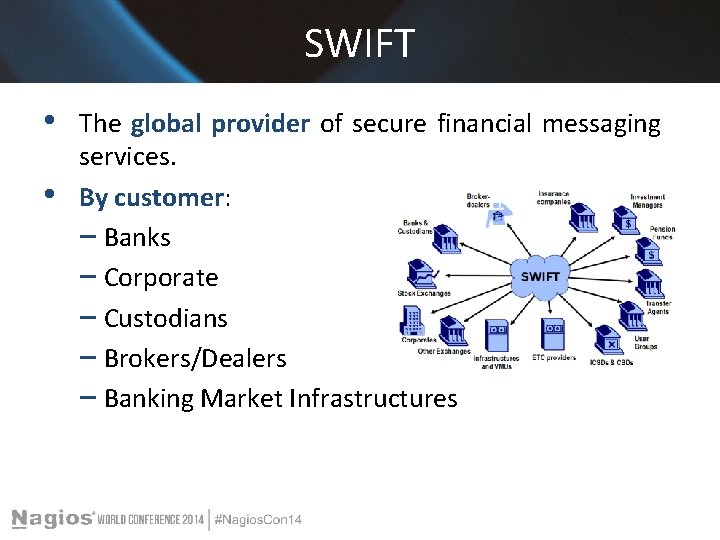 SWIFT • • The global provider of secure financial messaging services. By customer: ‒