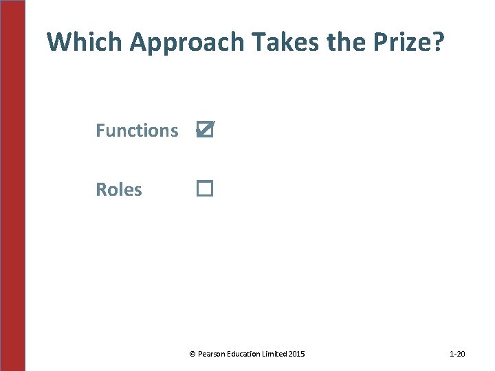 Which Approach Takes the Prize? Functions ☑ Roles ☐ © Pearson Education Limited 2015