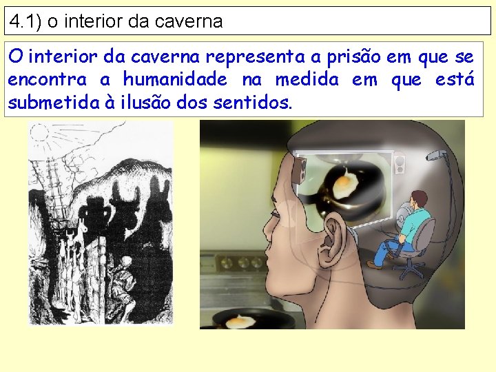 4. 1) o interior da caverna O interior da caverna representa a prisão em