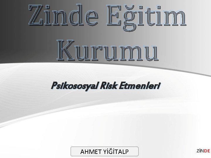 Zinde Eğitim Kurumu Psikososyal Risk Etmenleri AHMET YİĞİTALP ZİNDE 