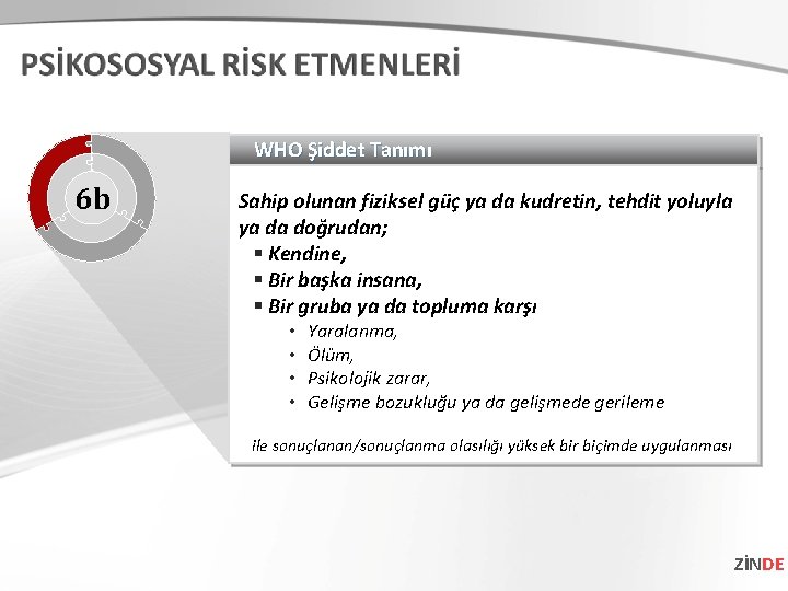 WHO Şiddet Tanımı 6 b Sahip olunan fiziksel güç ya da kudretin, tehdit yoluyla