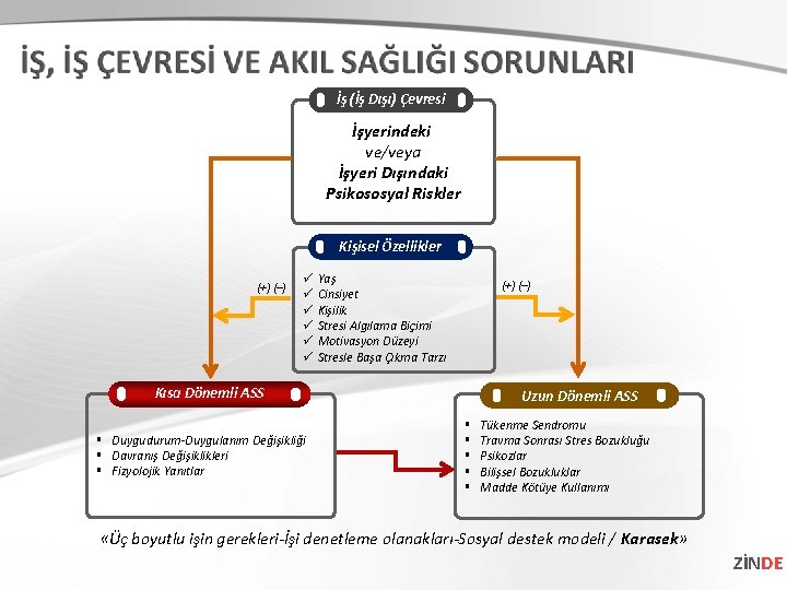 İş (İş Dışı) Çevresi İşyerindeki ve/veya İşyeri Dışındaki Psikososyal Riskler Kişisel Özellikler (+) (–)