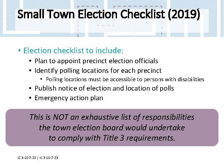 Small Town Election Checklist (2019) • Election checklist to include: • Plan to appoint