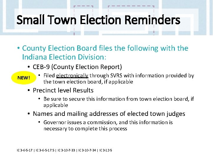 Small Town Election Reminders • County Election Board files the following with the Indiana