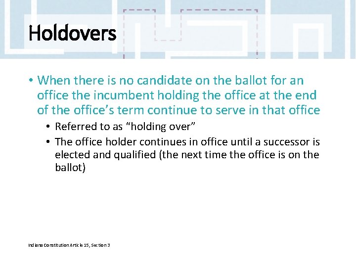 Holdovers • When there is no candidate on the ballot for an office the