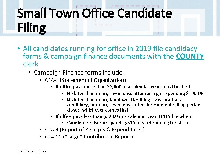 Small Town Office Candidate Filing • All candidates running for office in 2019 file