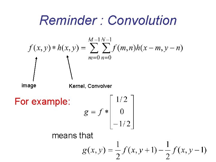 Reminder : Convolution image Kernel, Convolver For example: means that 