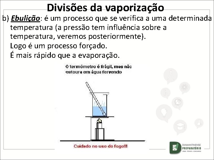 Divisões da vaporização b) Ebulição: é um processo que se verifica a uma determinada Divisões da vaporização b) Ebulição: é um processo que se verifica a uma determinada