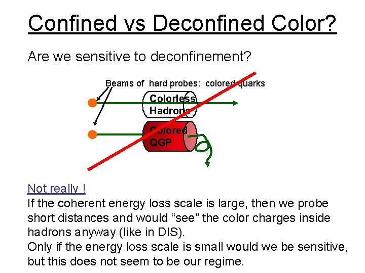 Confined vs Deconfined Color? Are we sensitive to deconfinement? Beams of hard probes: colored