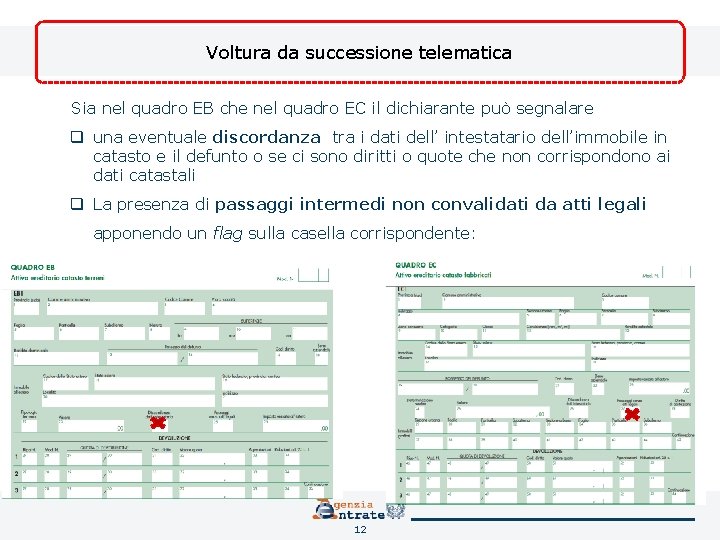 Voltura da successione telematica Sia nel quadro EB che nel quadro EC il dichiarante