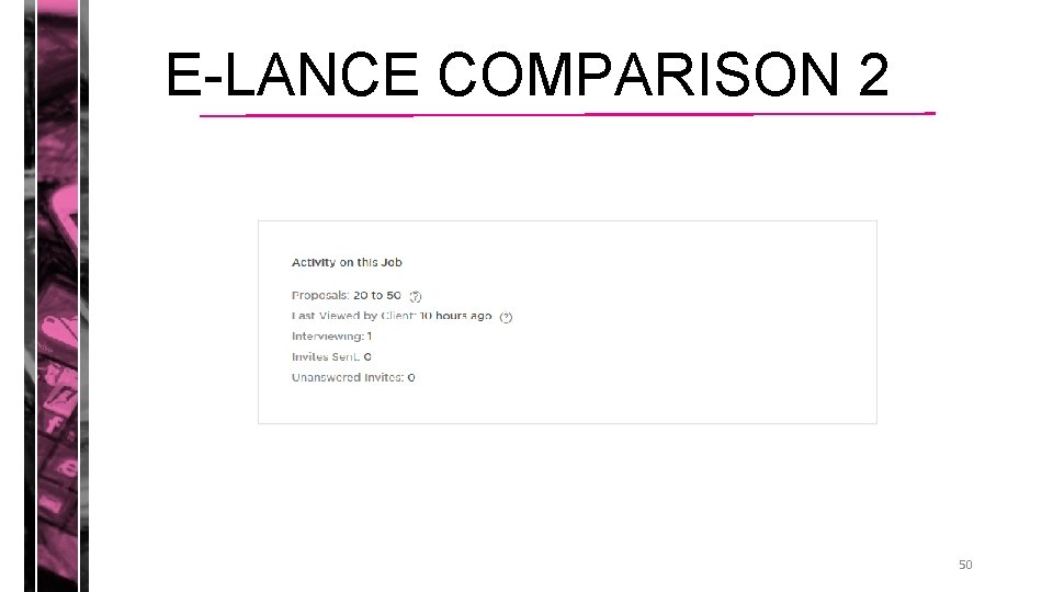 E-LANCE COMPARISON 2 50 E-LANCE COMPARISON 2 50