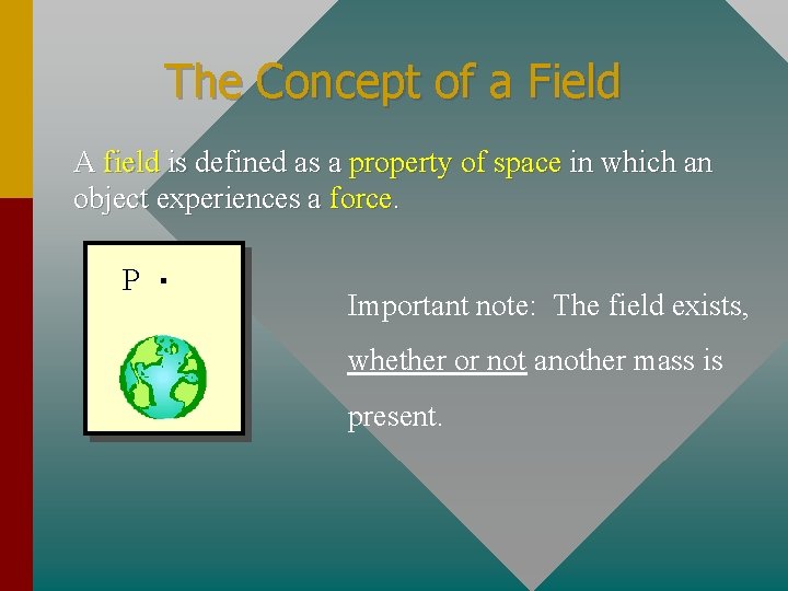 The Concept of a Field A field is defined as a property of space