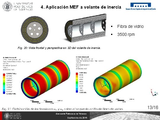 4. Aplicación MEF a volante de inercia § Fibra de vidrio § 3500 rpm