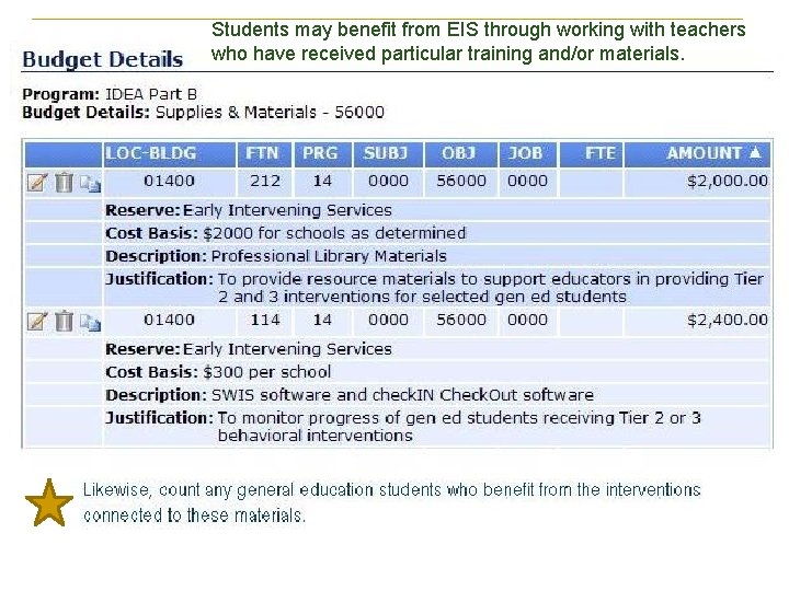 Students may benefit from EIS through working with teachers who have received particular training Students may benefit from EIS through working with teachers who have received particular training