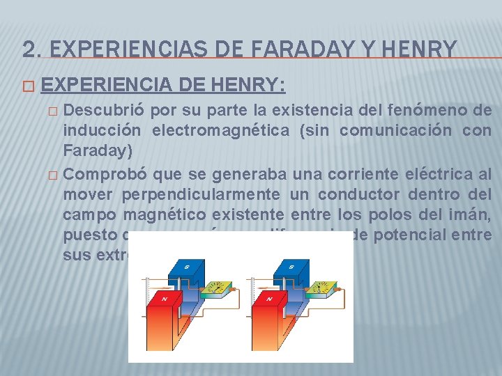 2. EXPERIENCIAS DE FARADAY Y HENRY � EXPERIENCIA DE HENRY: Descubrió por su parte