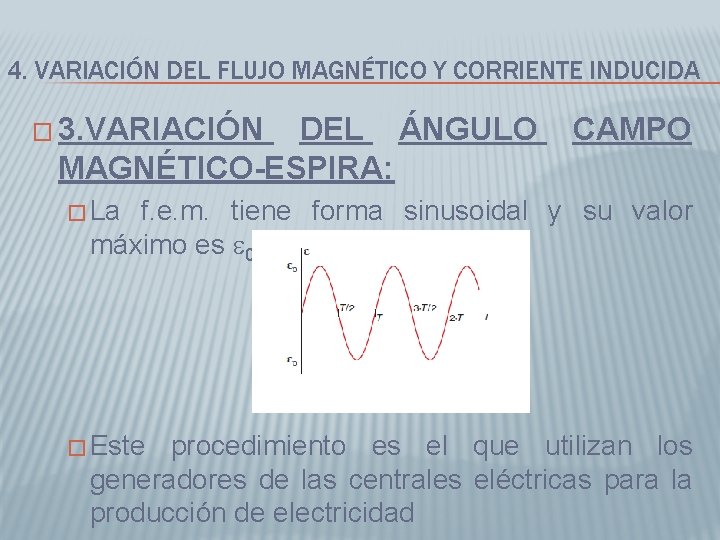 4. VARIACIÓN DEL FLUJO MAGNÉTICO Y CORRIENTE INDUCIDA � 3. VARIACIÓN DEL ÁNGULO MAGNÉTICO-ESPIRA: