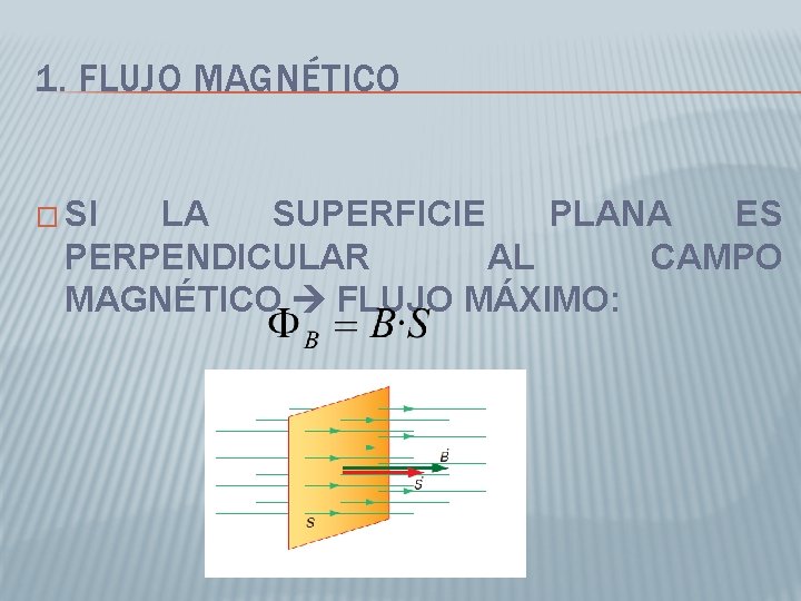 1. FLUJO MAGNÉTICO � SI LA SUPERFICIE PLANA ES PERPENDICULAR AL CAMPO MAGNÉTICO FLUJO