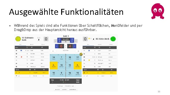 Ausgewählte Funktionalitäten • Während des Spiels sind alle Funktionen über Schaltflächen, Menüfelder und per