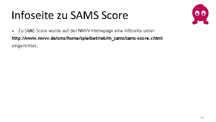 Infoseite zu SAMS Score • Zu SAMS Score wurde auf der NWVV-Homepage eine Infoseite